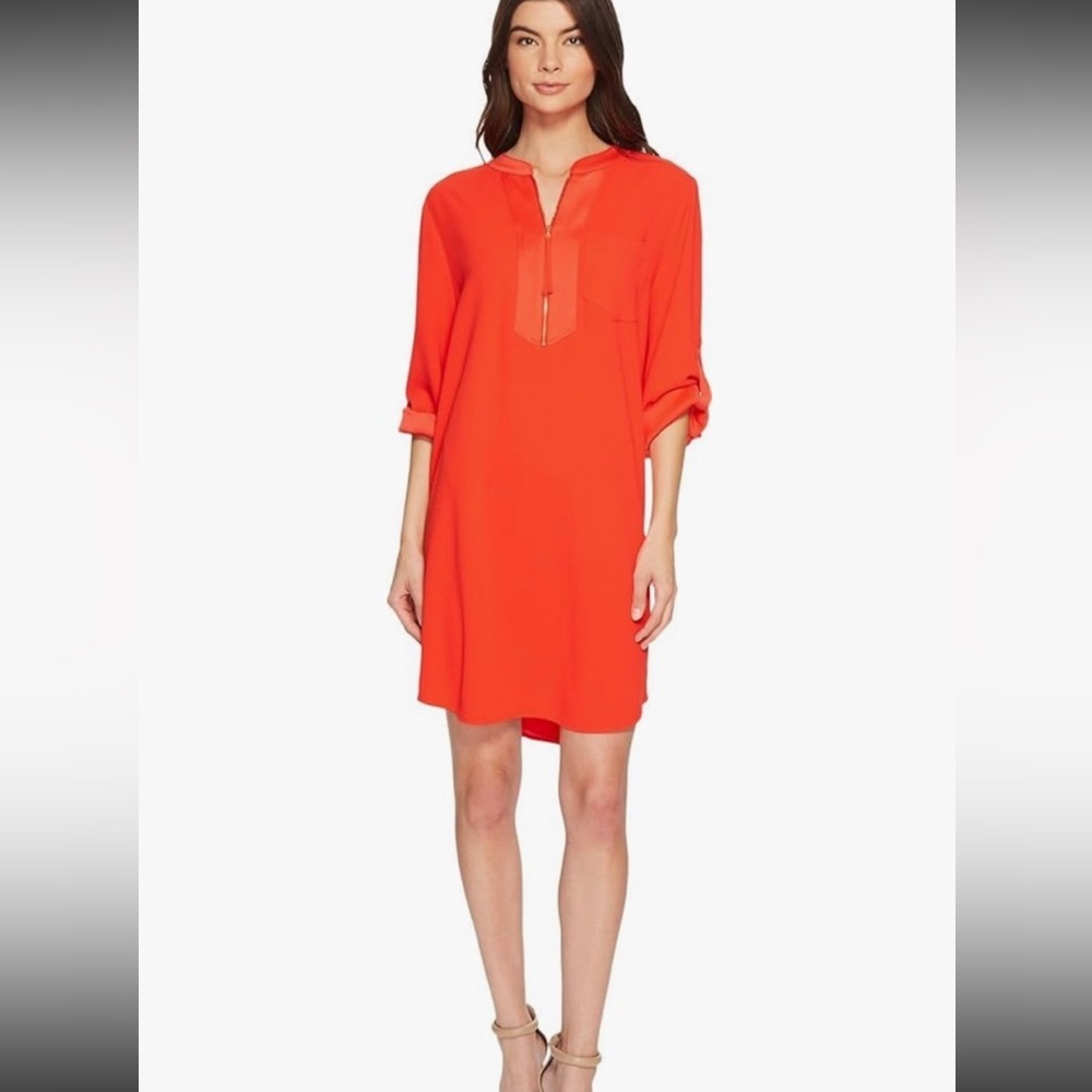 NWOT Trina Turk Women's XS Kaiko Orange crepe Shift dress  3/4 sleeve
